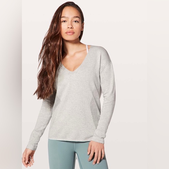 LULULEMON Cotton V Neck Still Movement Sweater Heathered Nimbus - Picture 3 of 4